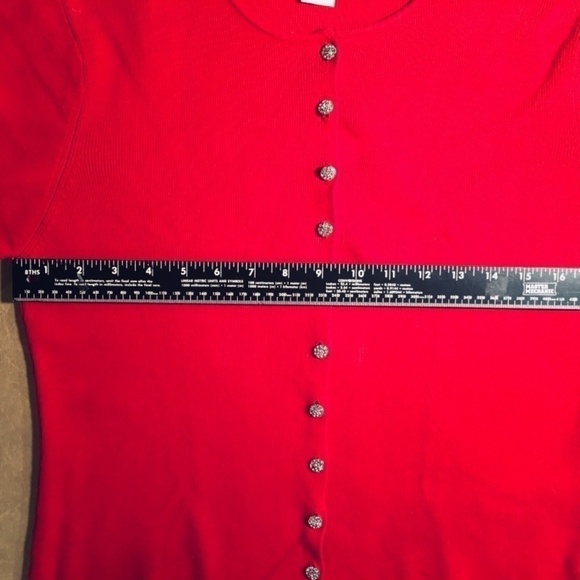 ERIK STEWART 100% Cotton Cardigan, RED with Jeweled Buttons, Women’s Size Large - Picture 4 of 8